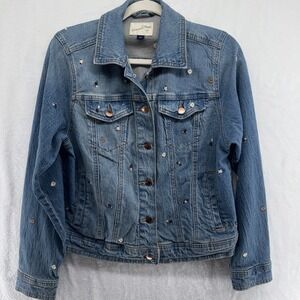 Universal Thread Womens Blue Floral Embroidered Denim Trucker Jacket Small S